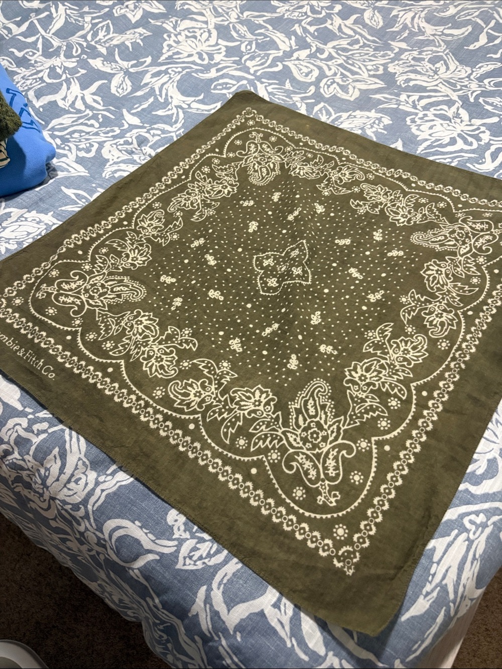 Abercrombie & Fitch Olive Green Bandana with White Paisley Print
